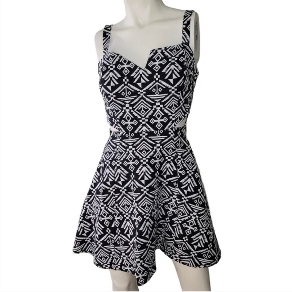 WANT AND NEED, Black and white, cutout fit and flare dress.